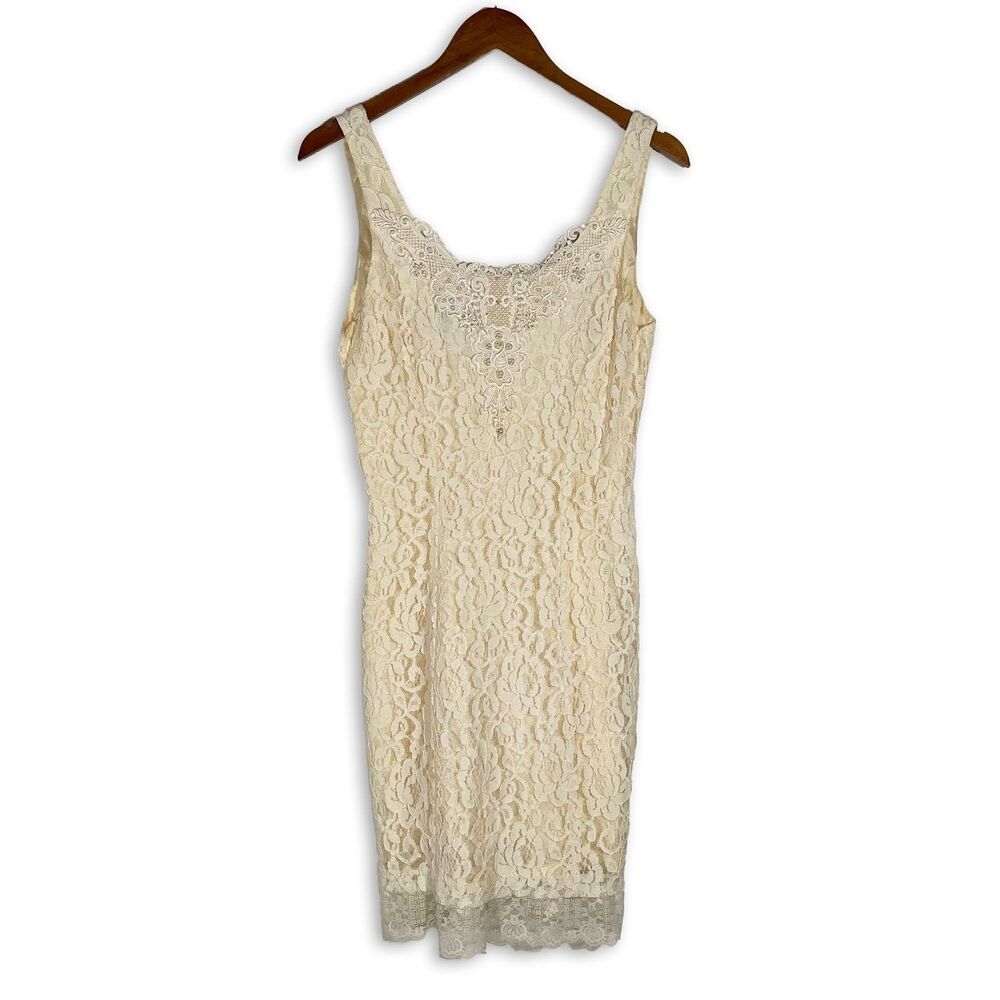Vintage Leger Ivory Lace Beaded Slip Dress Size 11/12 Bridal Coquette